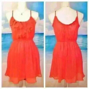 Woman's ORANGE DRESS Juniors LINED Lightweight Stretch Waist FLOWY size Med
